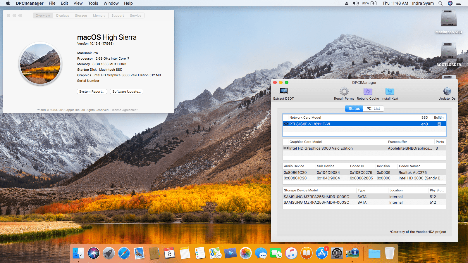 Success Hackintosh macOS High Sierra 10.13.6 Build 17G65 at Sony Vaio VPCZ217GG